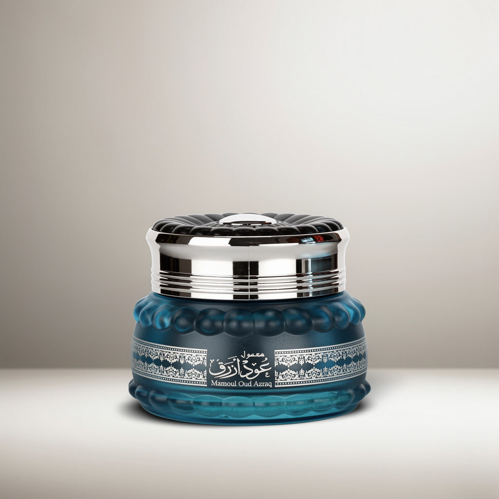 Mamoul Blue Oud luxury incense blocks featuring vanilla, swiss rose, and saffron